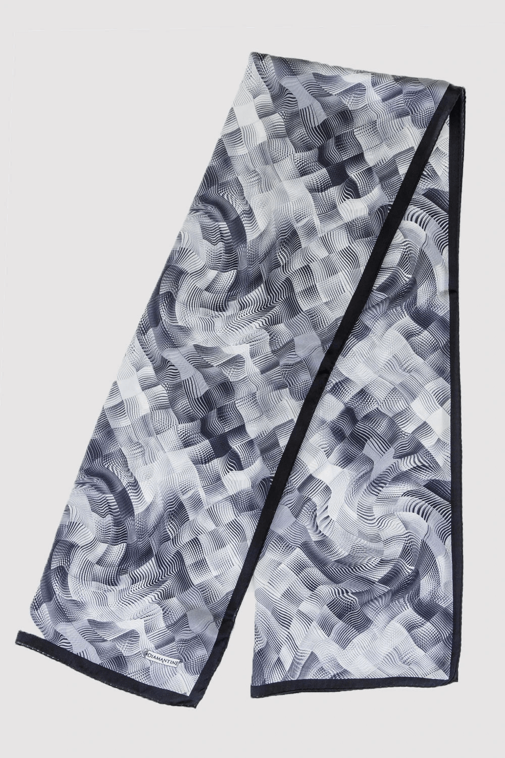 Silk Satin Scarf in Black & White Print