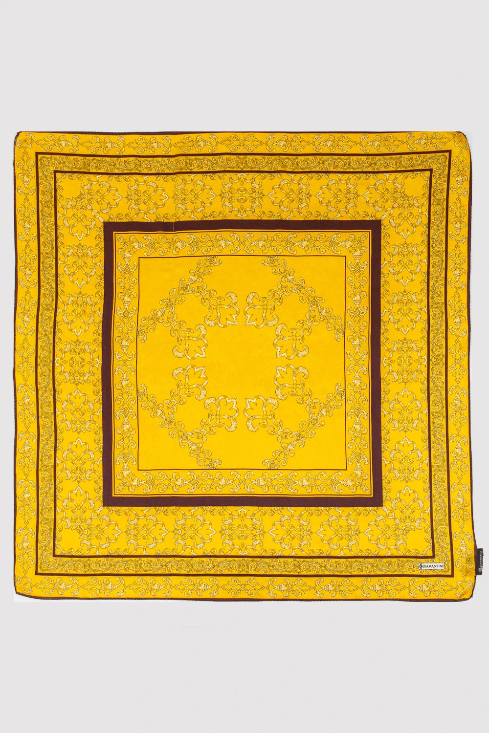 Silk Satin Scarf in Yellow & Brown Print