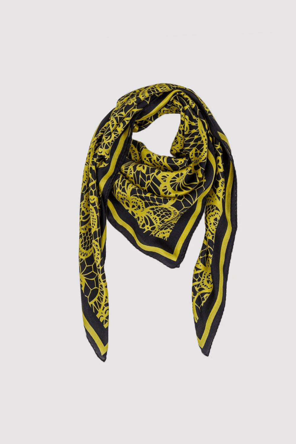 Silk Satin Scarf in Black & Lime Print