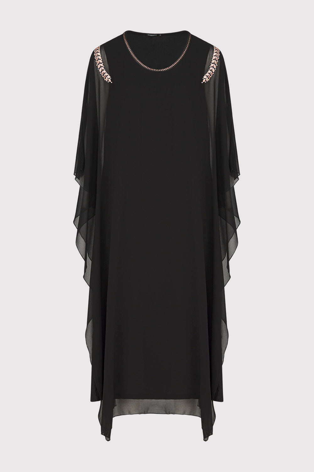 Kaftan Kym Oversized High Neck Lightweight Maxi Dress in Black