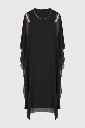 Kaftan Kym Oversized High Neck Lightweight Maxi Dress in Black