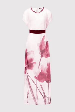Kaftan Aya Lightweight Short Sleeve V-Neck Maxi Dress in Floral Print