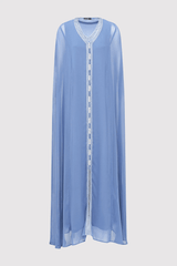 Kaftan Dunya Embroidered Trim Split Sleeve Long Maxi Dress and Duster Cover Up in Blue