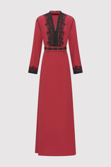 Lebssa Israa Contrast Embroidery Occasion Wear Formal Long Maxi Dress and Belt in Raspberry