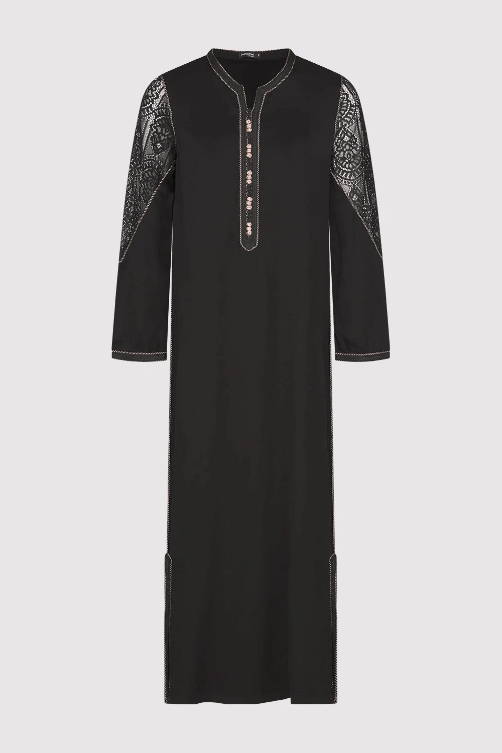 Kmiss Chadia Long Sleeve Maxi Dress with Lace Sleeve in Black