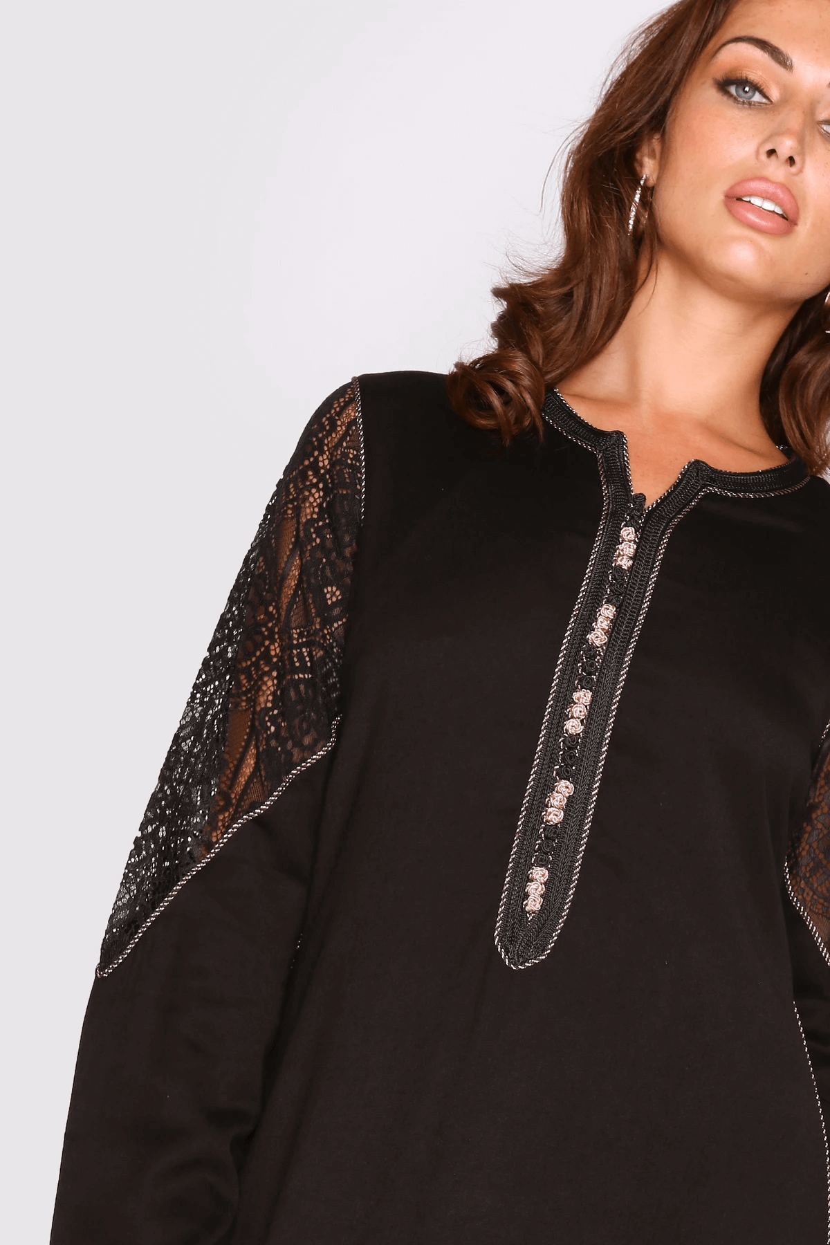 Kmiss Chadia Long Sleeve Maxi Dress with Lace Sleeve in Black