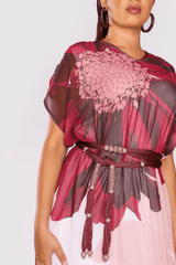 Kaftan Chafiaa Lightweight Chiffon Short Sleeve Maxi Dress in Light Beige Print