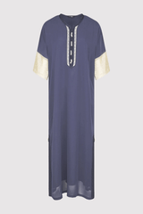 Kaftan Mina Metallic Cropped Sleeve Long Maxi Dress in Marine Blue