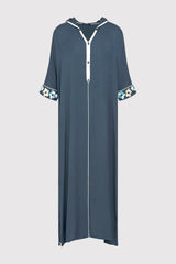 Djellaba Candice Embroidered Cropped Sleeve Hooded Maxi Dress in Petrol