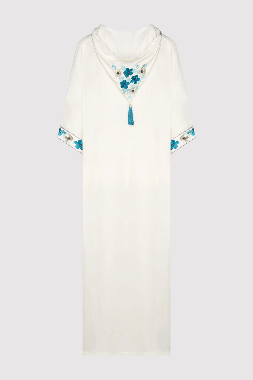 Djellaba Candice Embroidered Cropped Sleeve Hooded Maxi Dress in White