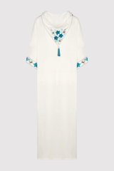 Djellaba Candice Embroidered Cropped Sleeve Hooded Maxi Dress in White