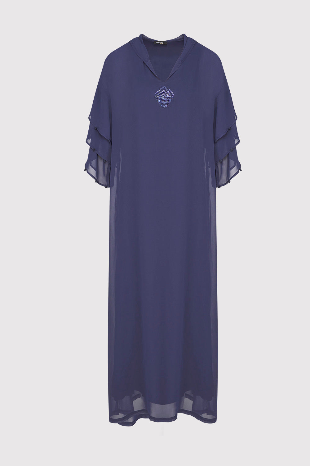 Djellaba Maya Hooded Frill Sleeve Maxi Dress in Marine Blue