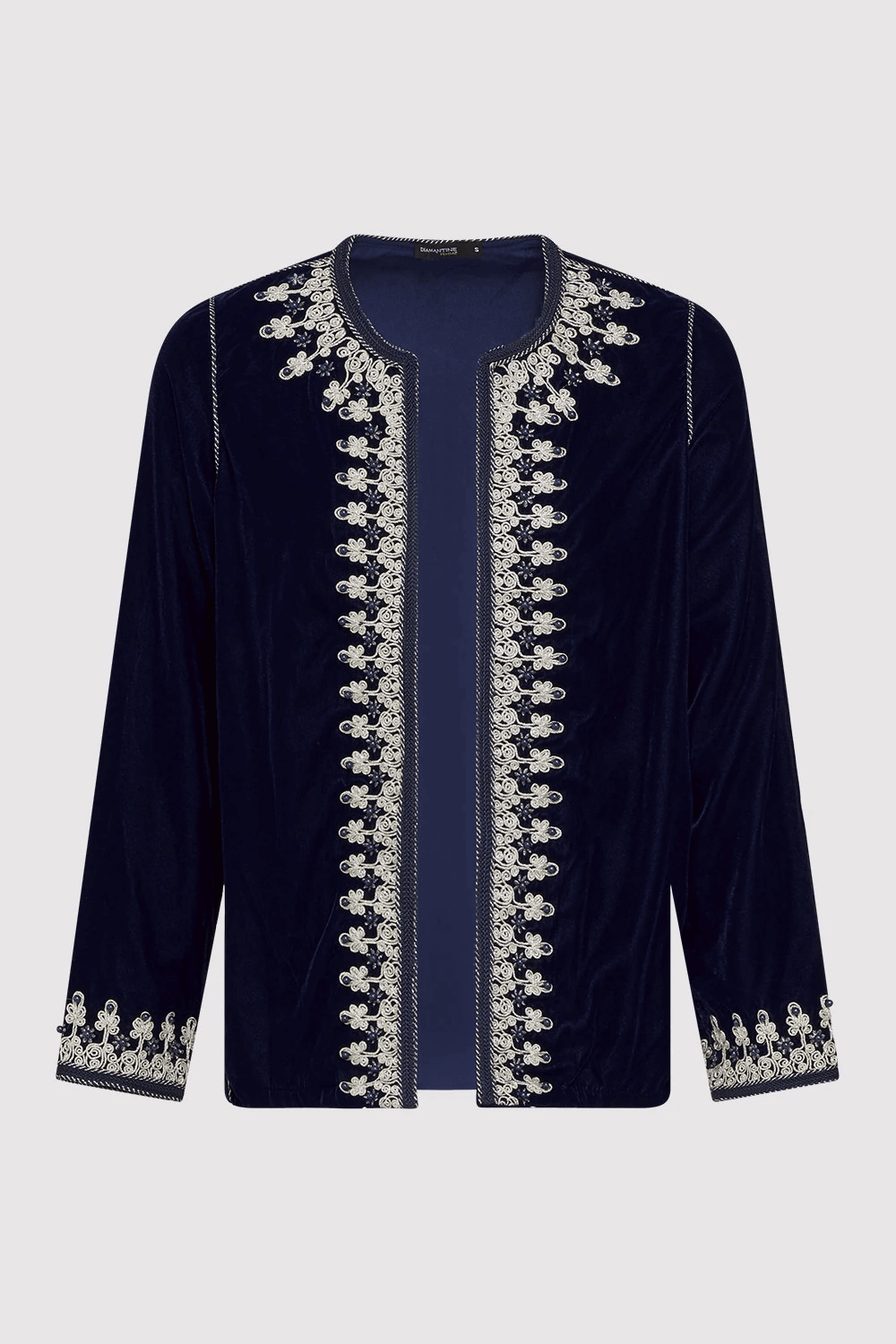 Neyla Velour Embroidered Long Sleeve Tunic Jacket in Marine Blue