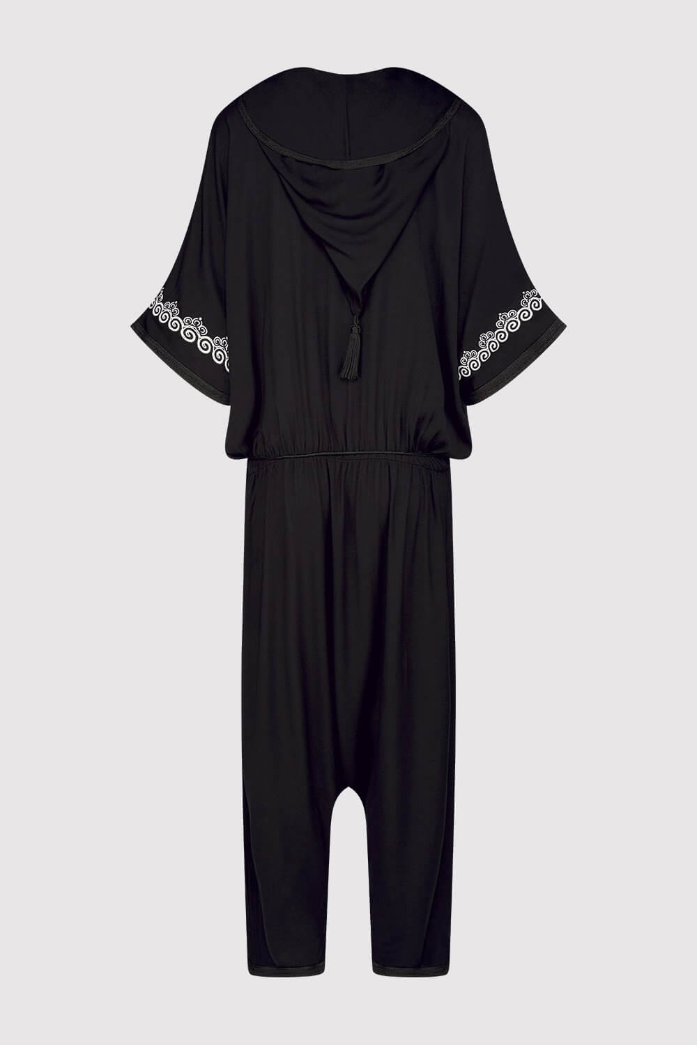 Souad Hooded Cropped Elastic Waist Jumpsuit and Rope Belt in Black
