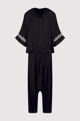 Souad Hooded Cropped Elastic Waist Jumpsuit and Rope Belt in Black