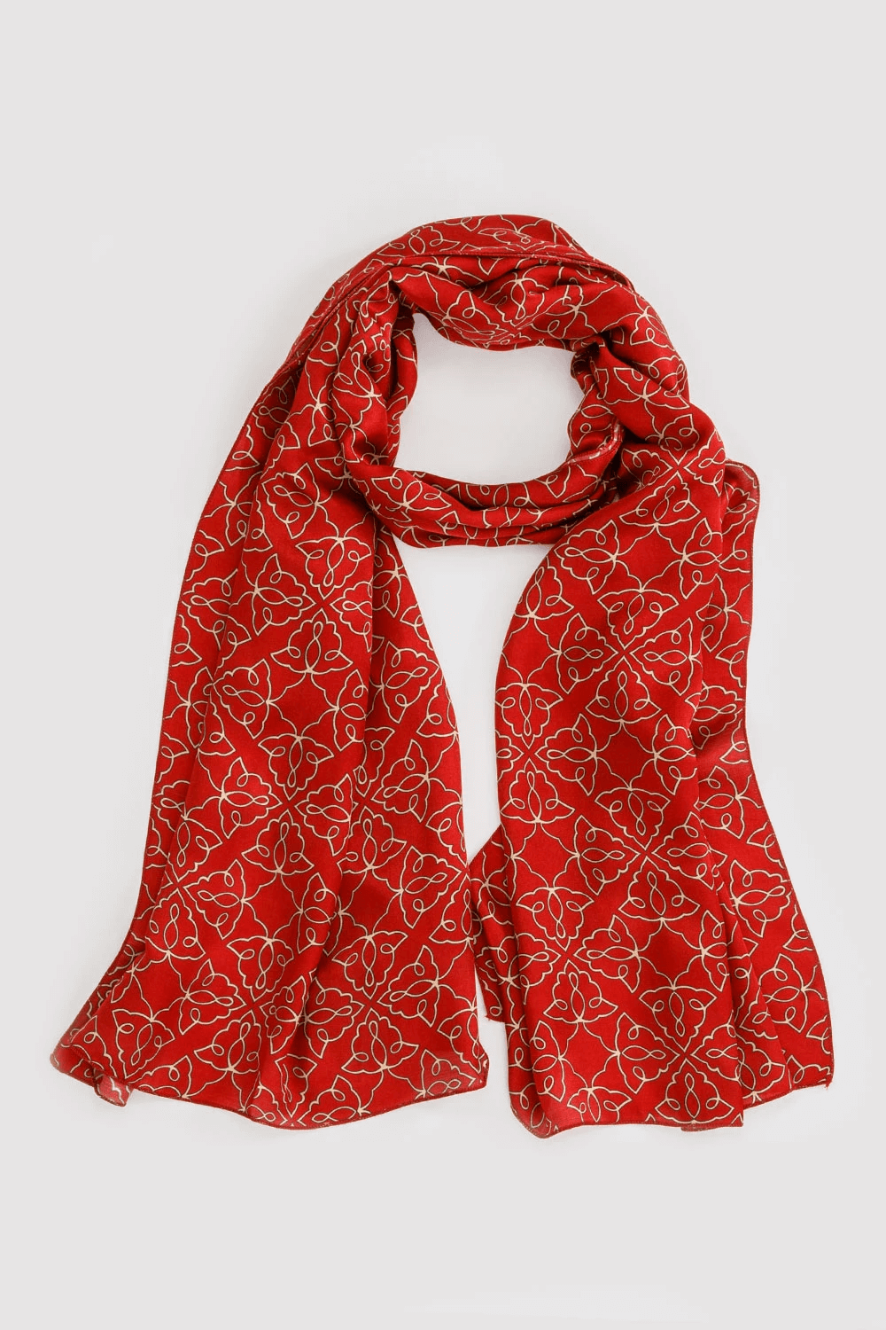 Silk Satin Scarf in Red & Gold Print