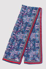 Silk Satin Scarf in Blue & Red Floral Print