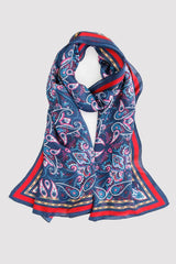 Silk Satin Scarf in Blue & Red Floral Print