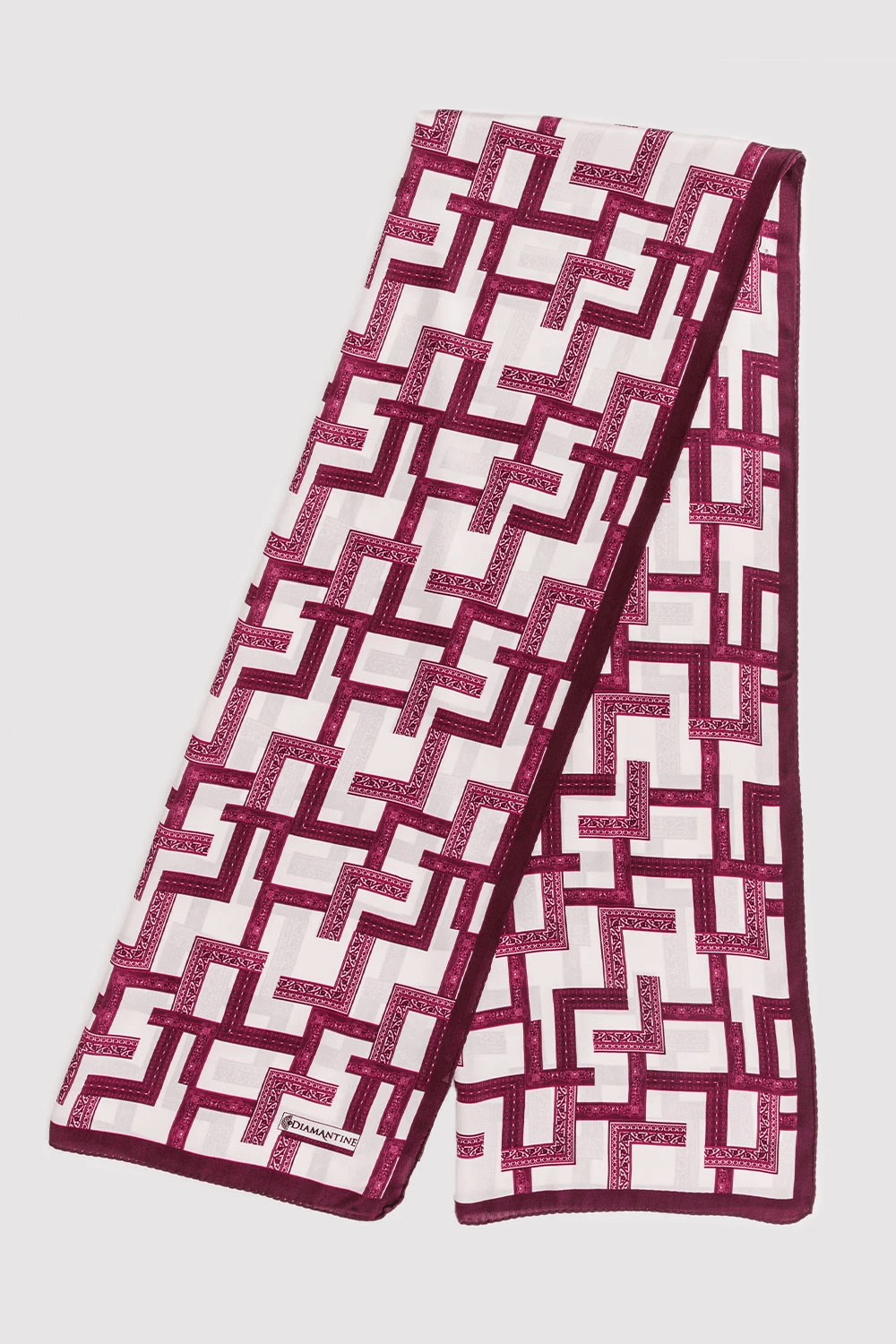 Silk Satin Scarf in Beige & Prune Print