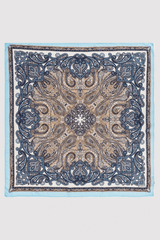 Silk Satin Scarf in Blue & Beige Paisley Print