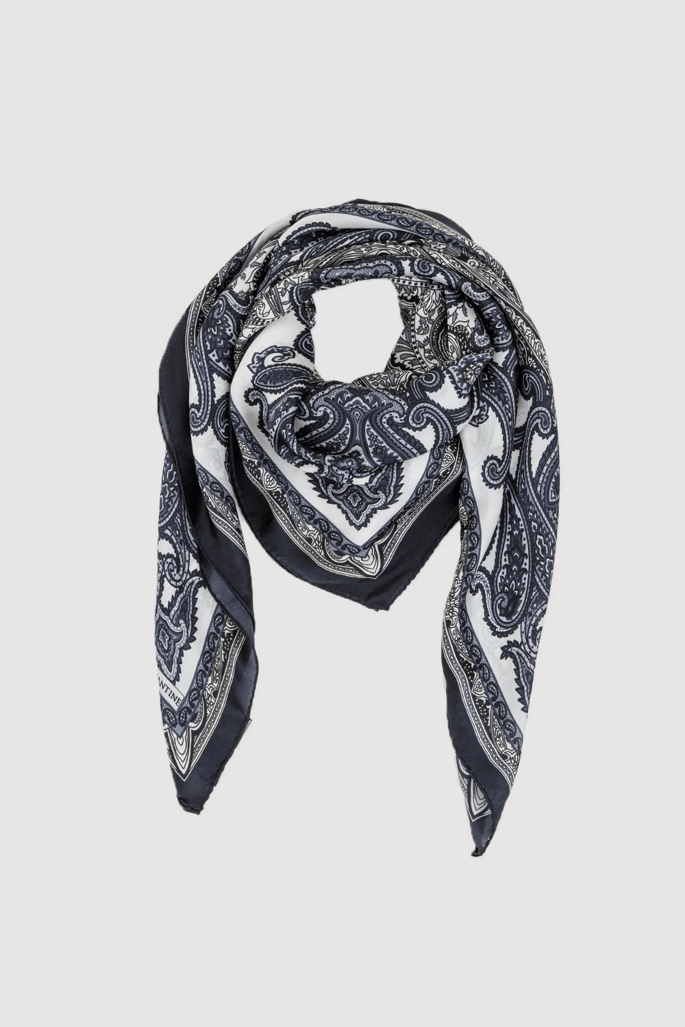 Silk Satin Scarf in Black & White Paisley Print