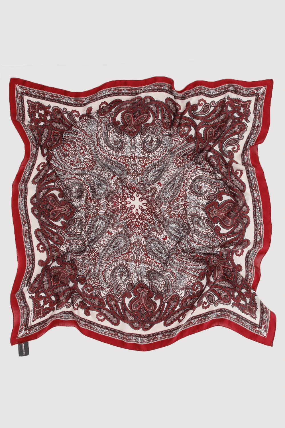 Silk Satin Scarf in Burgundy & Beige Paisley Print