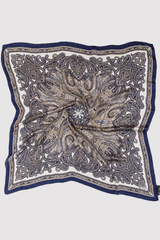 Silk Satin Scarf in Blue & Beige Paisley Print