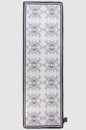 Silk Satin Scarf in Black & White Floral Print