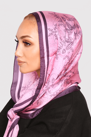 Silk Satin Scarf in Pink & Purple Floral Print