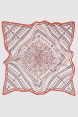Silk Satin Scarf in Cream & Vintage Pink Print