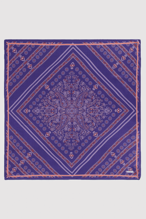 Silk Satin Scarf in Violet Floral Print