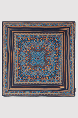 Silk Satin Scarf in Black & Blue Floral Print