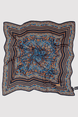 Silk Satin Scarf in Black & Blue Floral Print