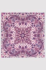 Silk Satin Scarf in Violet & Pink Paisley Print