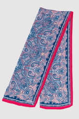 Silk Satin Scarf in Pink & Blue Paisley Print