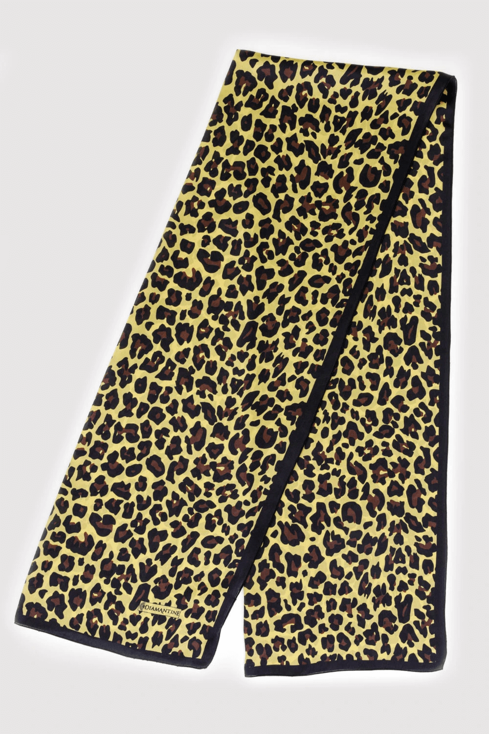Silk Satin Scarf in Black & Lime Leopard Print