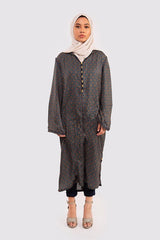 Djellaba Fenty Long Sleeve Hooded Print Midi Dress Kaftan in Blue