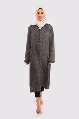 Djellaba Fenty Long Sleeve Hooded Print Midi Dress Kaftan in Blue