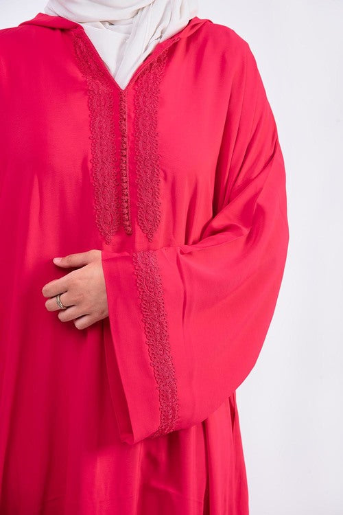 Djellaba Rehab Long Sleeve Hooded Long Maxi Dress Kaftan Abaya in Raspberry
