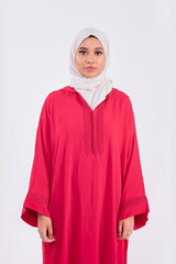 Djellaba Rehab Long Sleeve Hooded Long Maxi Dress Kaftan Abaya in Raspberry