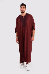 Gandoura Badii Men's Long Robe Long Sleeve thobe in Grenate