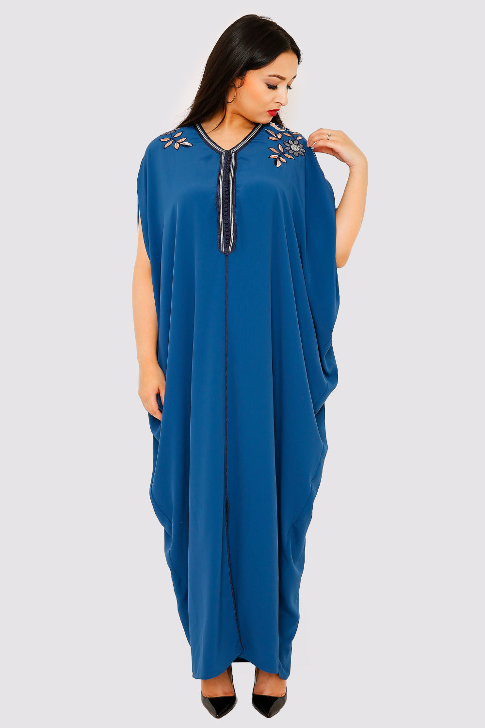 Mayada Women's Embroidered Sleeveless Gandoura Kaftan in Blue