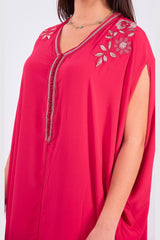 Mayada Women's Embroidered Sleeveless Gandoura Kaftan in Raspberry