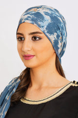 Women's Lightweight Head Scarf in Blue Abstract Multi Print