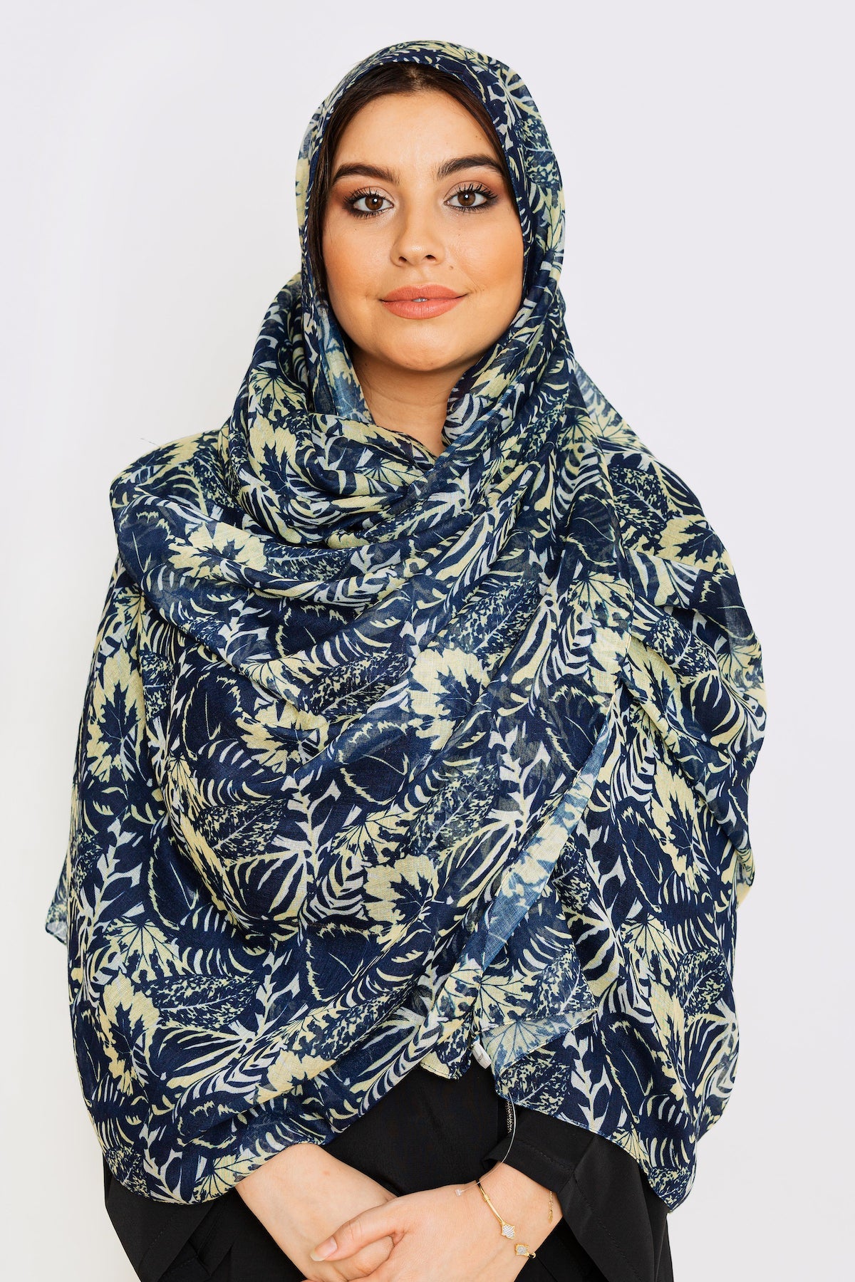 Women's Lightweight Head Scarf in Blue Yellow Tropical Print