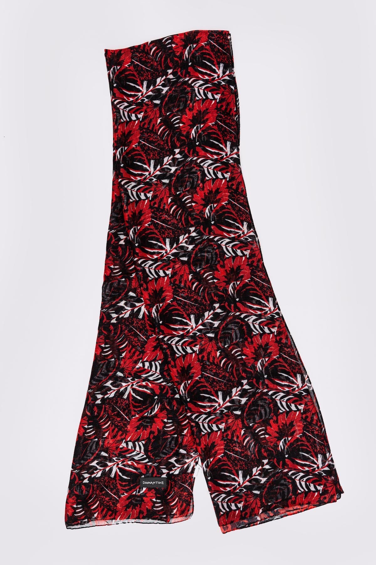 Women's Lightweight Head Scarf in Black & Red Tropical Print