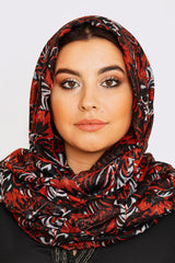 Women's Lightweight Head Scarf in Black & Red Tropical Print