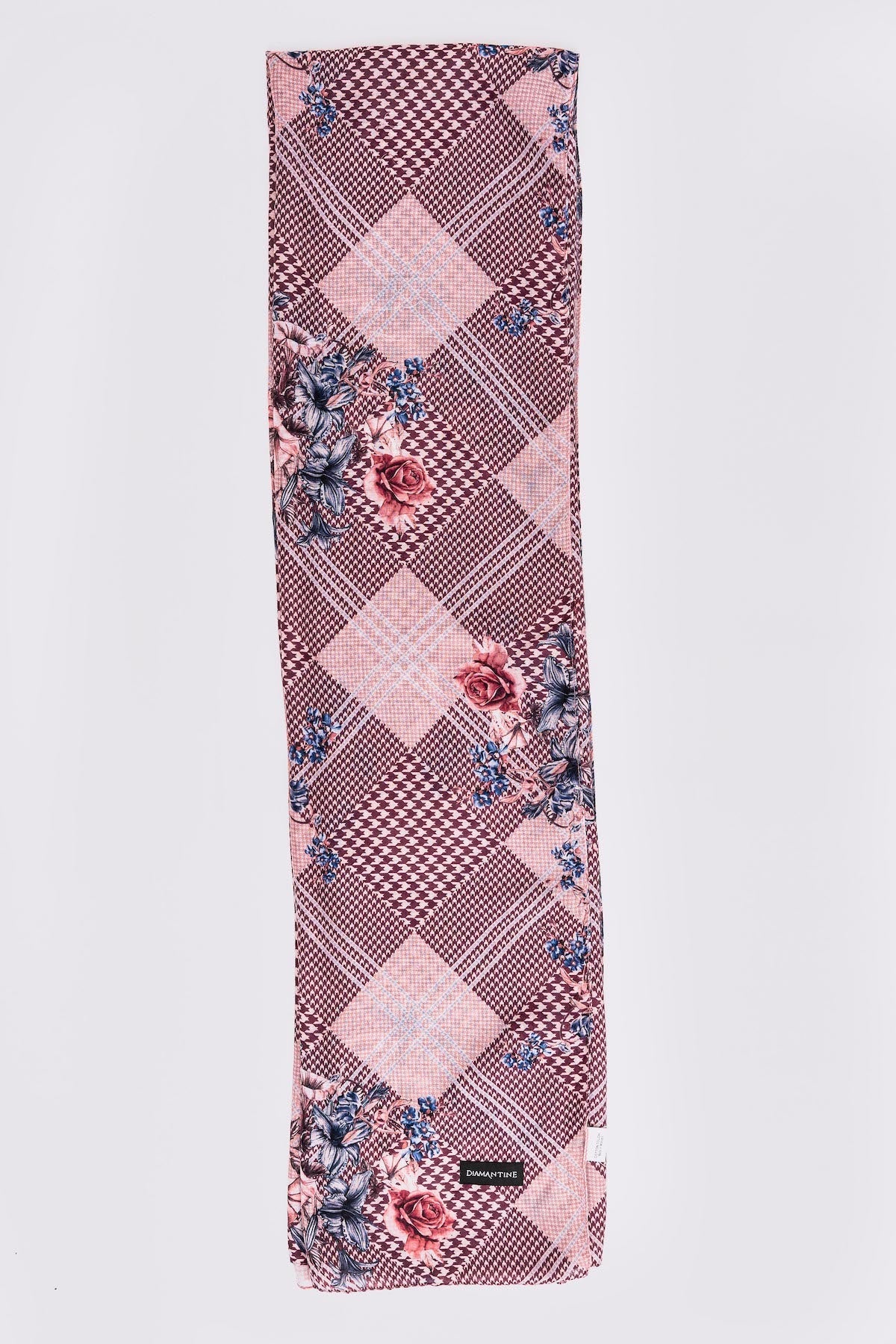 Women's Lightweight Head Scarf in Pink Mixed Check and Floral Print