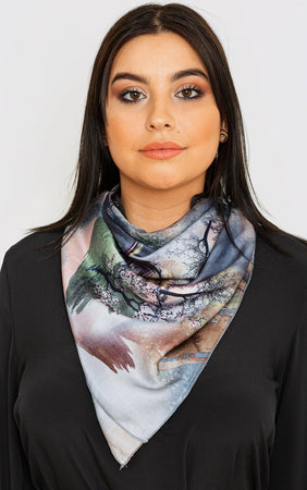 Women's Lightweight Head Scarf in Grey Nature Print
