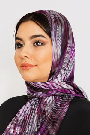 Women's Silk Satin Head Scarf in Purple Print